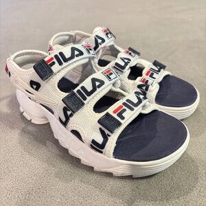 FILA Disruptor Logo Strap Platform Sandals White Womens 7